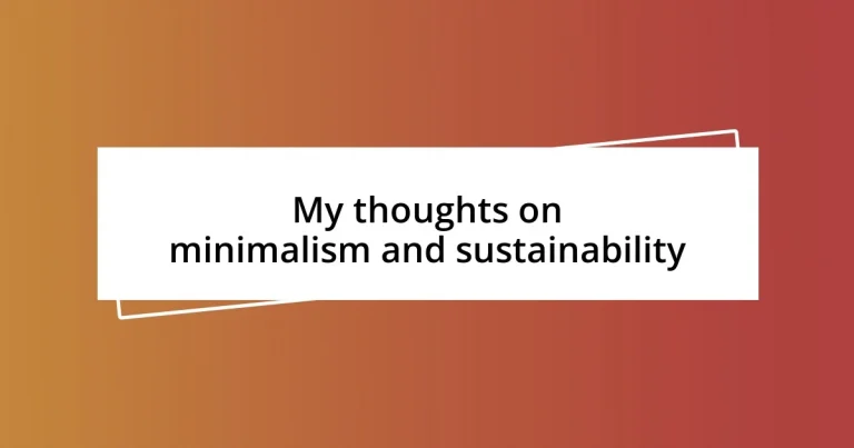 My thoughts on minimalism and sustainability